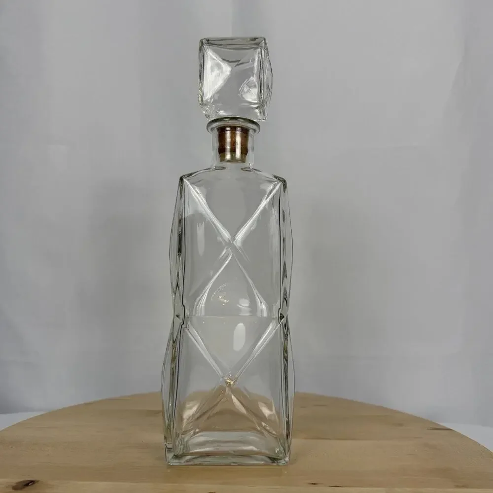 Mid-Century Modern Triangular Design Liquor Bottle/Decanter Clear Glass 12